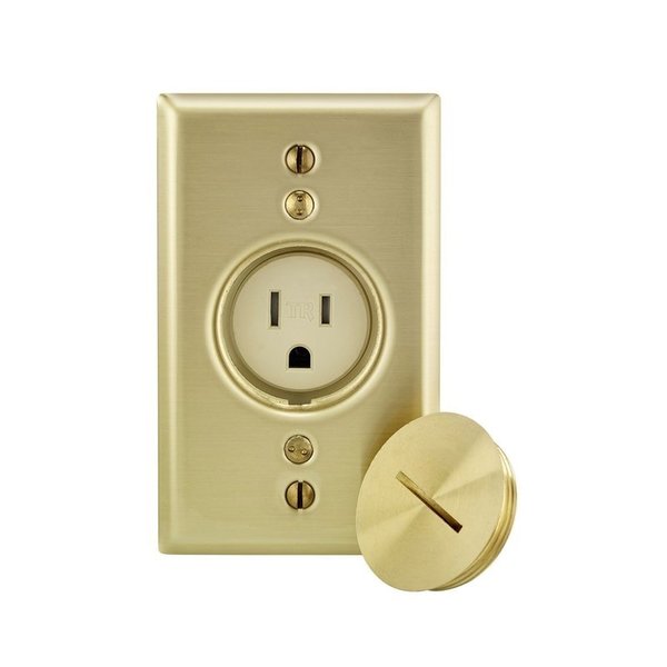 Leviton OUTLET SNGL BRASS 15A 2P T5250-B